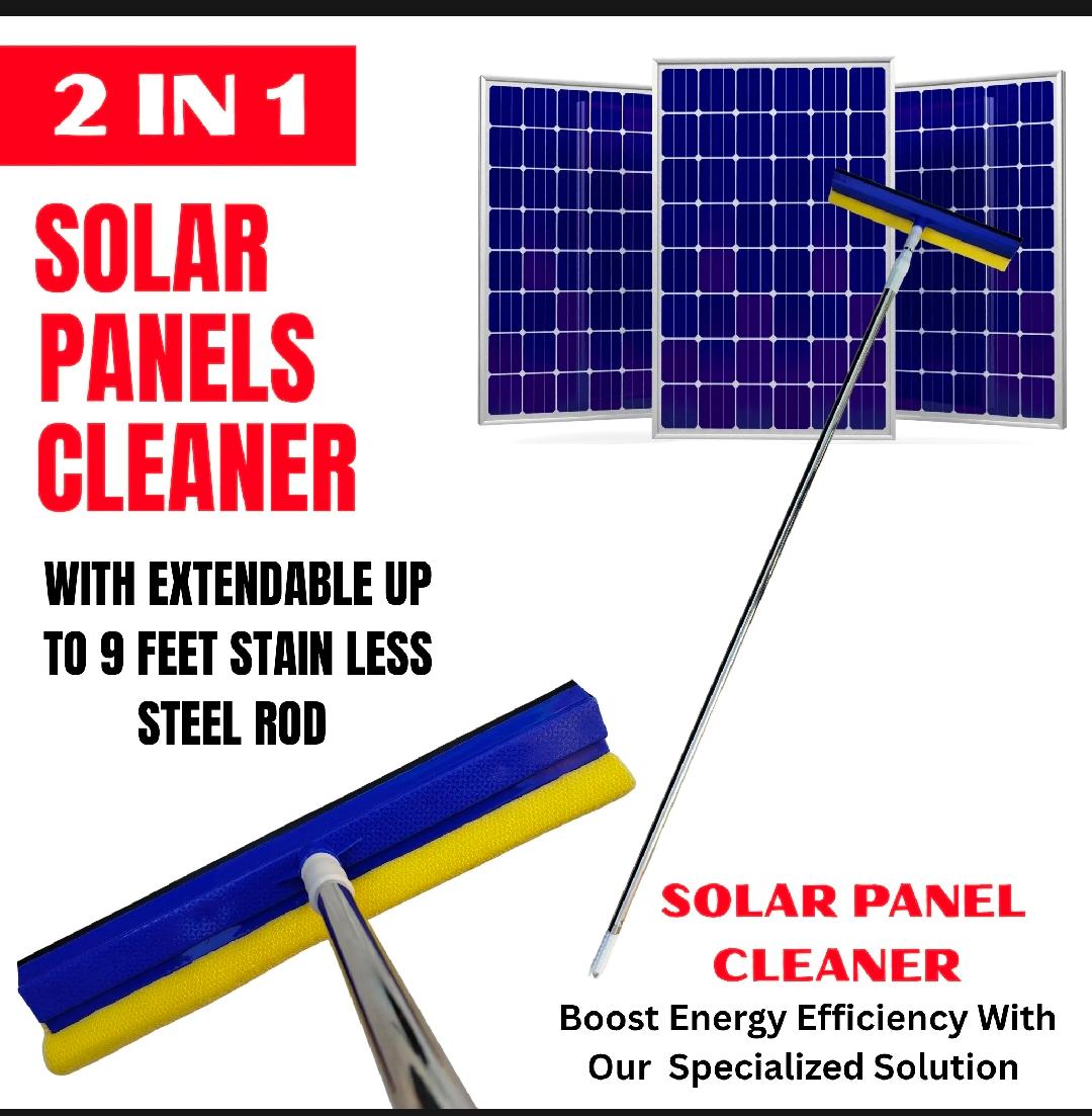 Solar Panel & Window Cleaning 2-in-1 Sponge and Rubber Wiper with Stainless Steel Extendable Long Rod - For Solar Panel, Window & Glass Wash