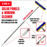 Solar Panel & Window Cleaning 2-in-1 Sponge and Rubber Wiper with Stainless Steel Extendable Long Rod - For Solar Panel, Window & Glass Wash