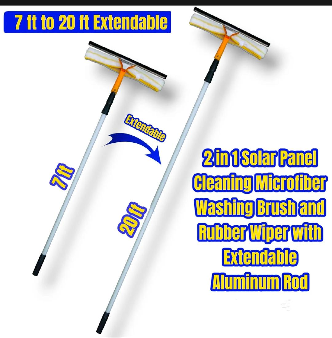 Solar Panel Cleaning Brush 20 feet, 2 in1 Microfiber Washing Brush and Rubber Wiper, 7 to 20 ft Extendable Adjusted Aluminium Rod, For Solar Panel / Window / Glass Wash (Imported)
