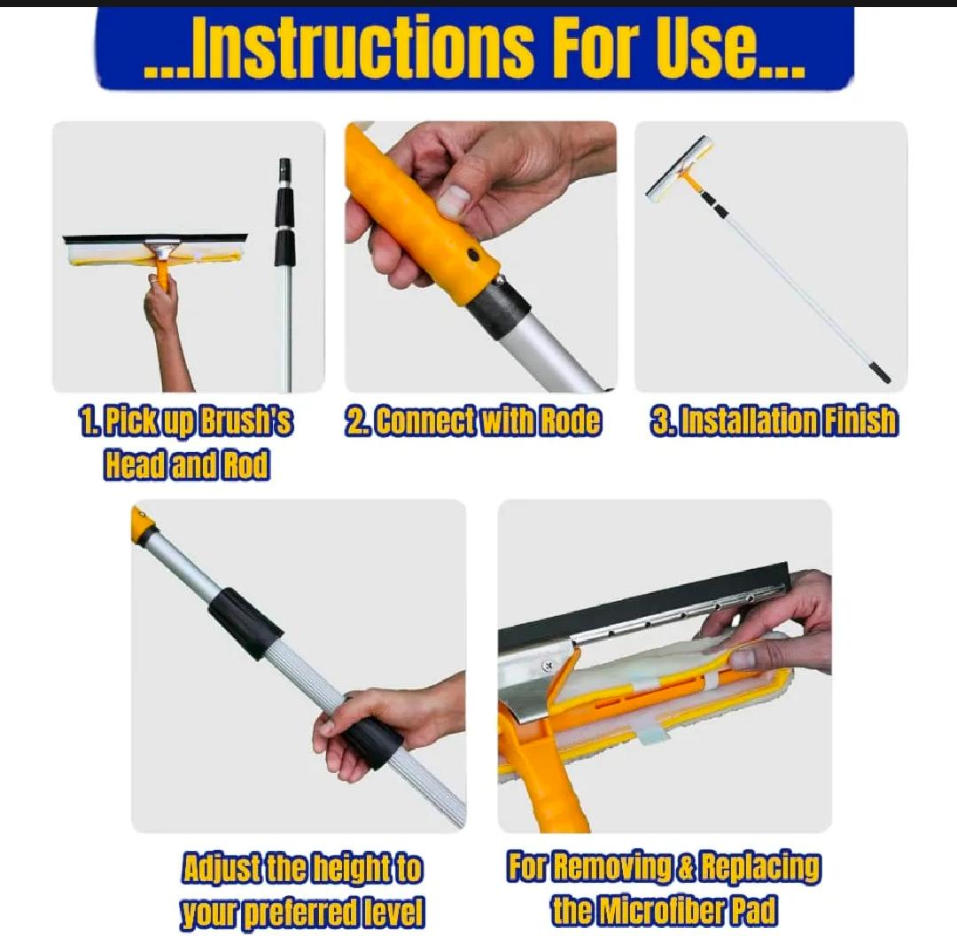 Solar Panel Cleaning Brush 20 feet, 2 in1 Microfiber Washing Brush and Rubber Wiper, 7 to 20 ft Extendable Adjusted Aluminium Rod, For Solar Panel / Window / Glass Wash (Imported)